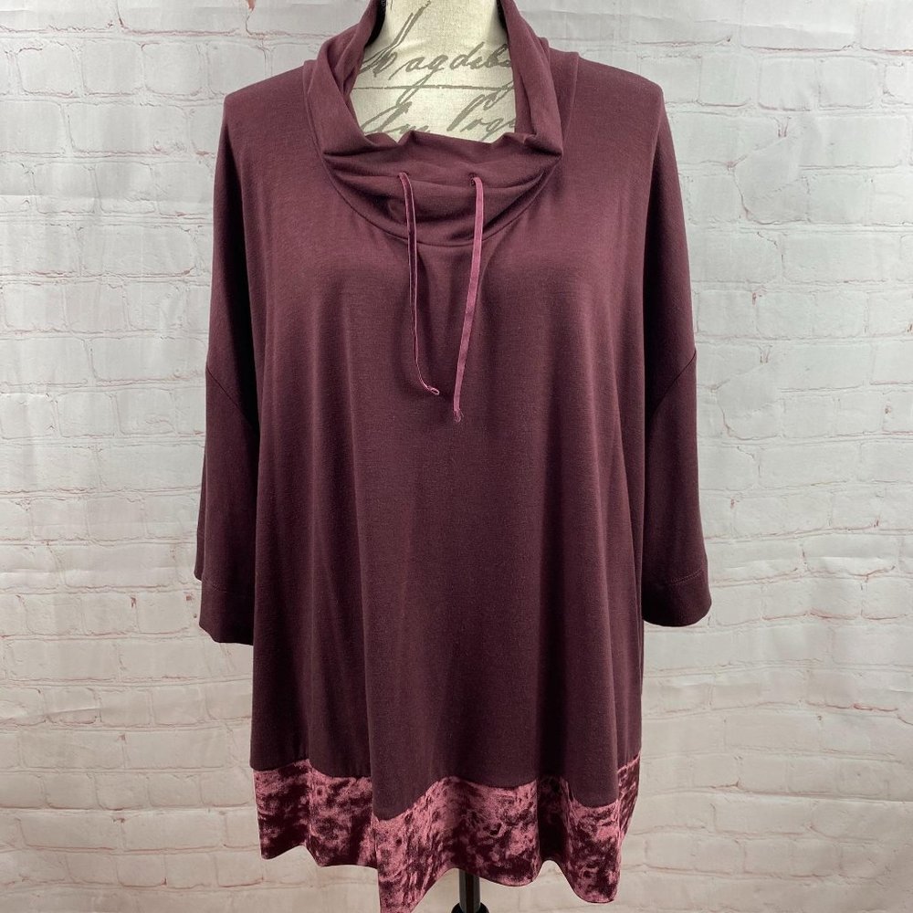 Lane Bryant Cacique funnel neck tie top velvet hem